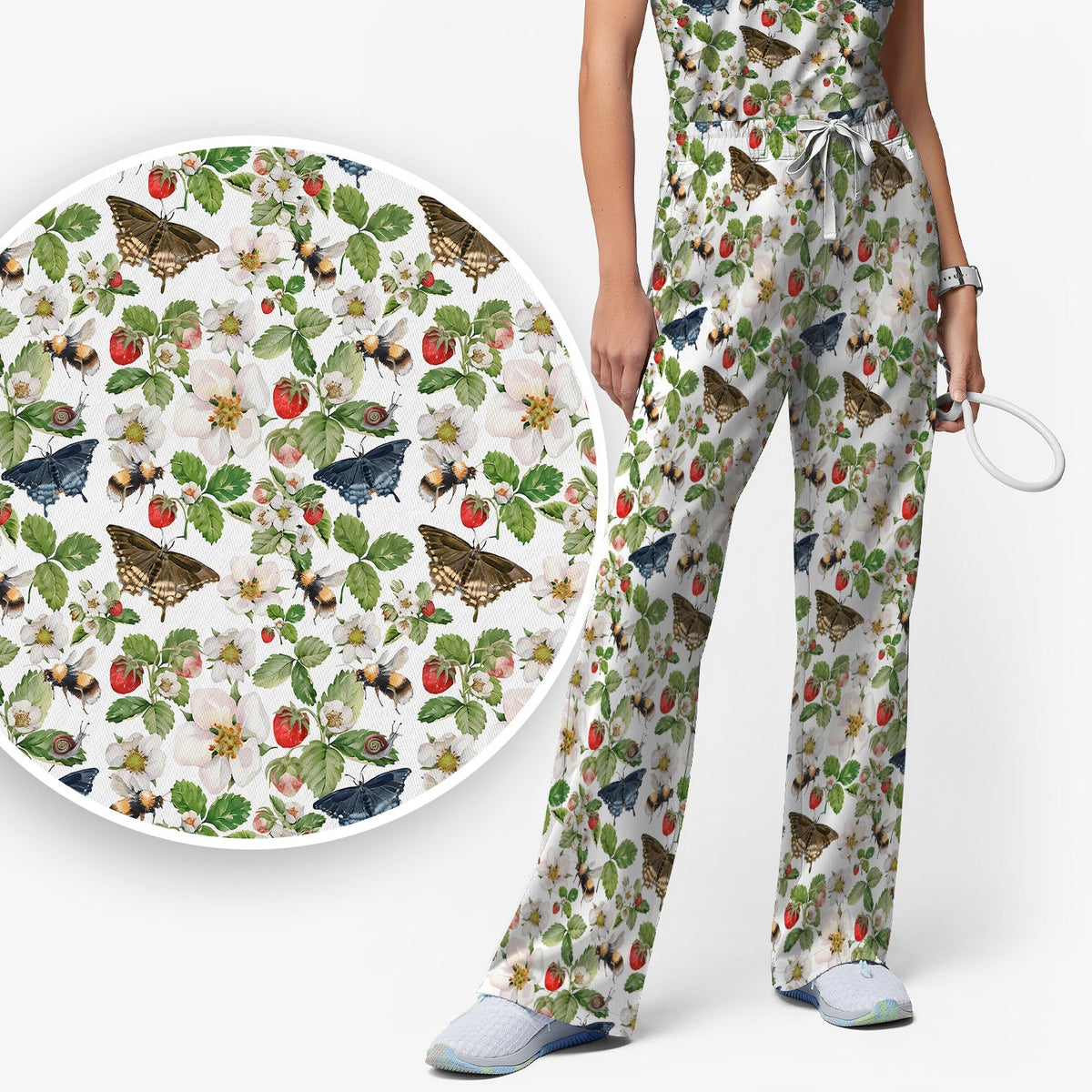 Strawberry Butterfly Garden Nurse Scrub Set