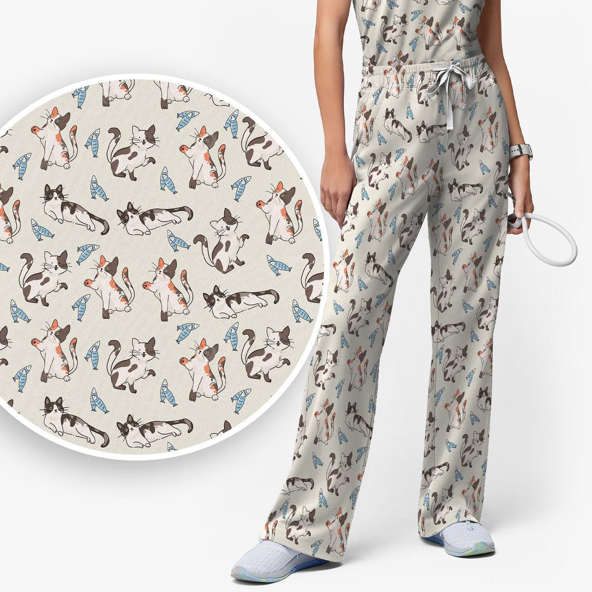 Playful Cats Fish Nurse Scrub Set