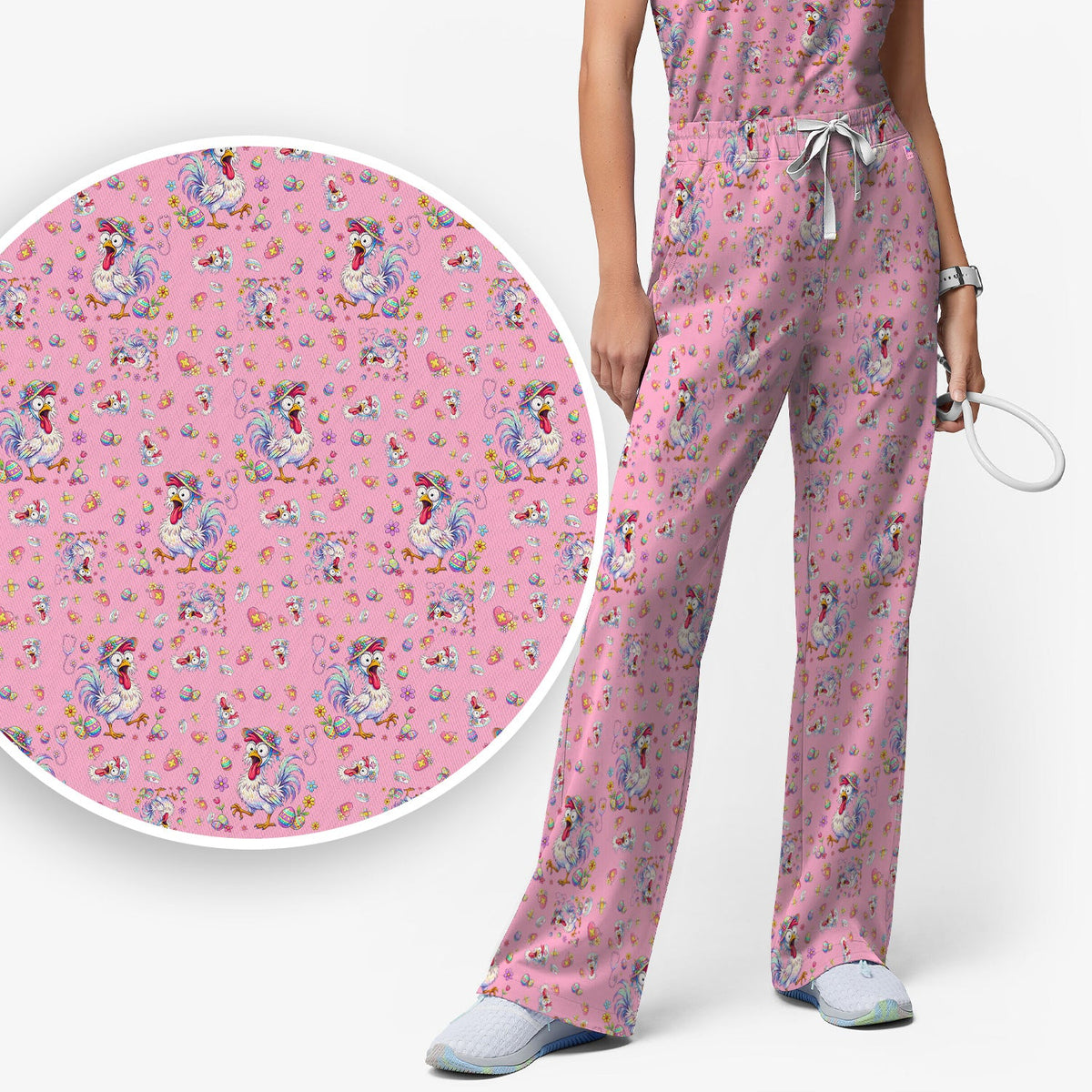 Easter Chicken Nurse Scrub Set
