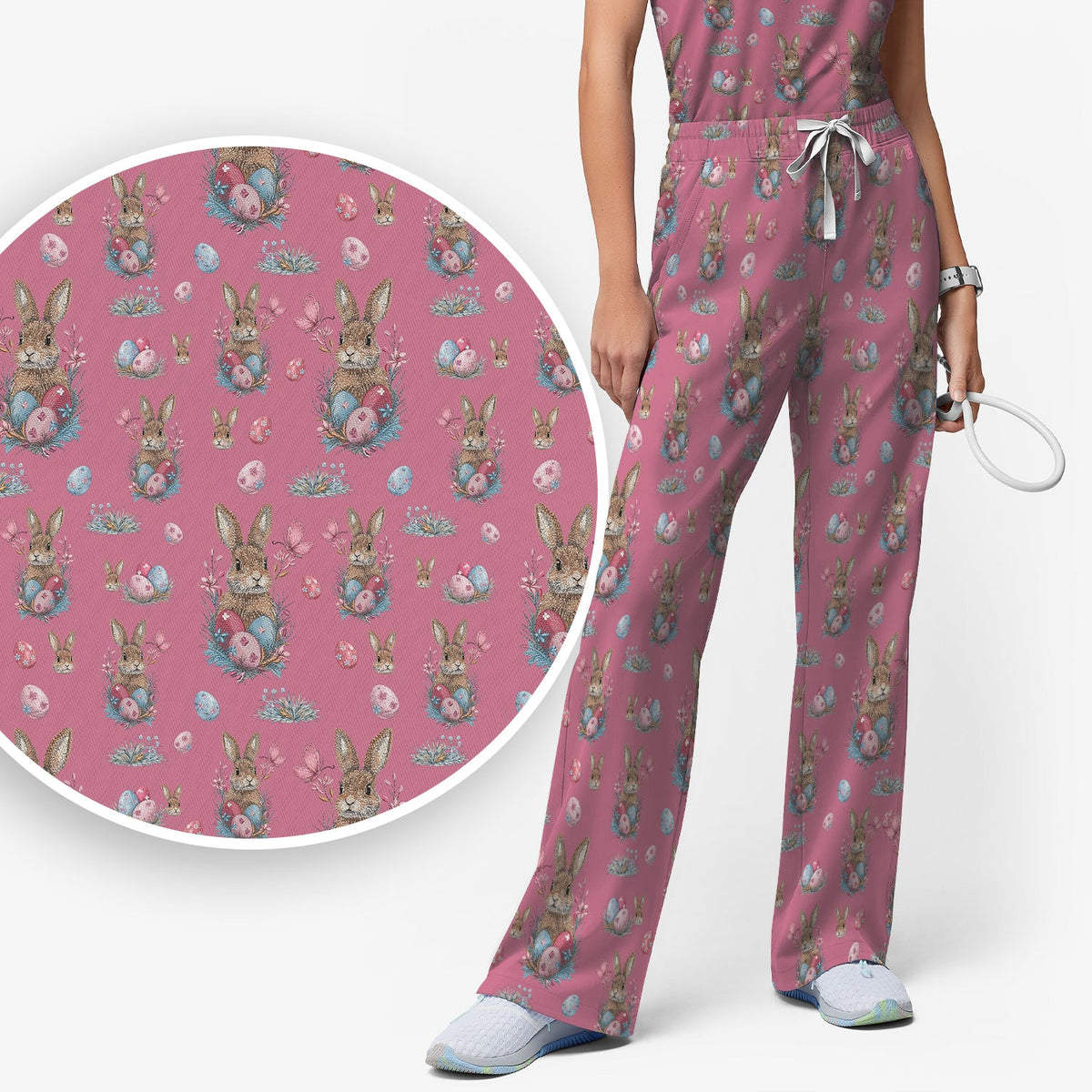 Pastel Easter Bunny Nest Nurse Scrub Set