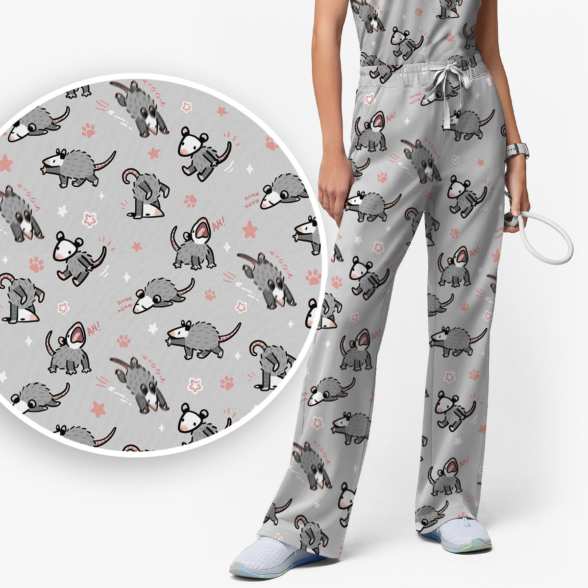 Cartoon Opossum Nurse Scrub Set