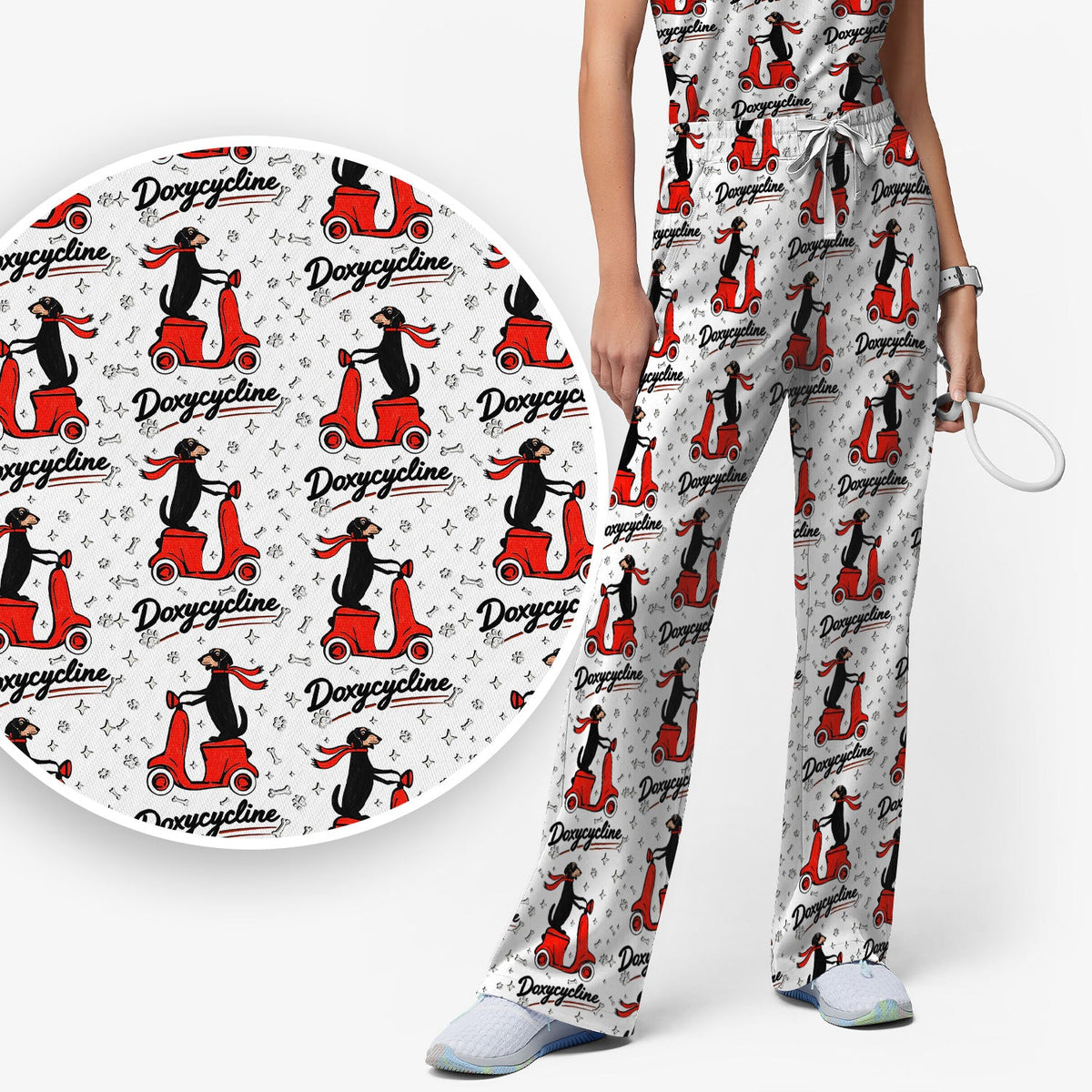 Dachshund Riding Scooter Nurse Scrub Set