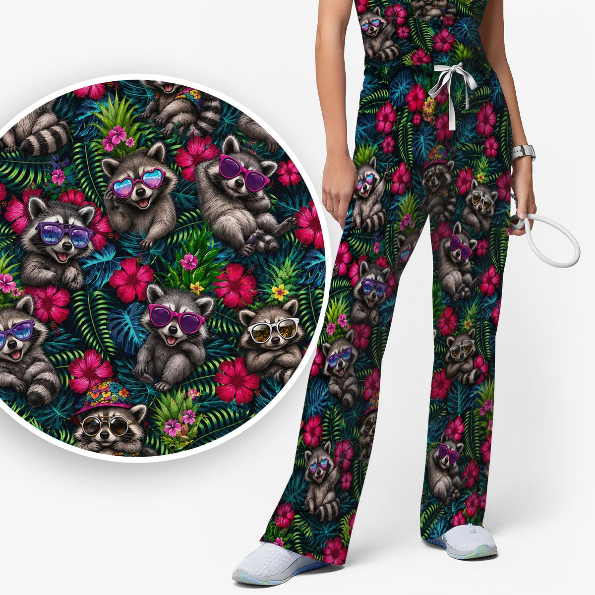 Tropical Raccoon Nurse Floral Scrub Set