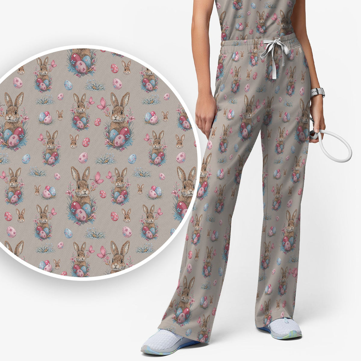 Pastel Easter Bunny Nest Nurse Scrub Set