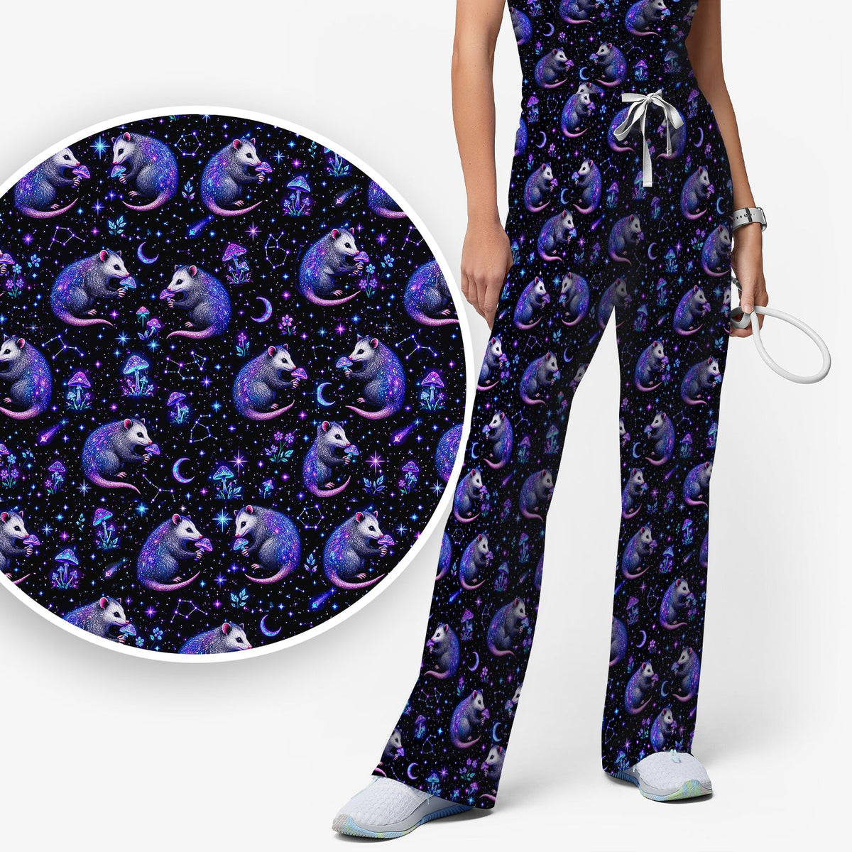 Celestial Purple Opossum Mushroom Nurse Scrub Set
