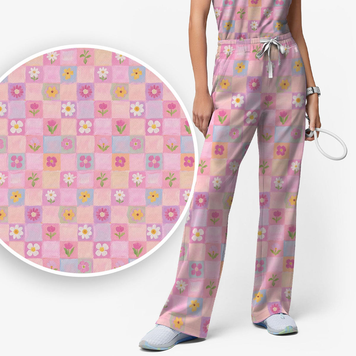 Lovely Pastel Floral Patchwork Nurse Scrub Set
