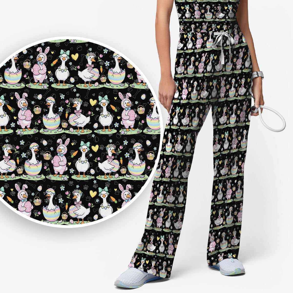 Spring Easter Goose Bunny Nurse Scrub Set