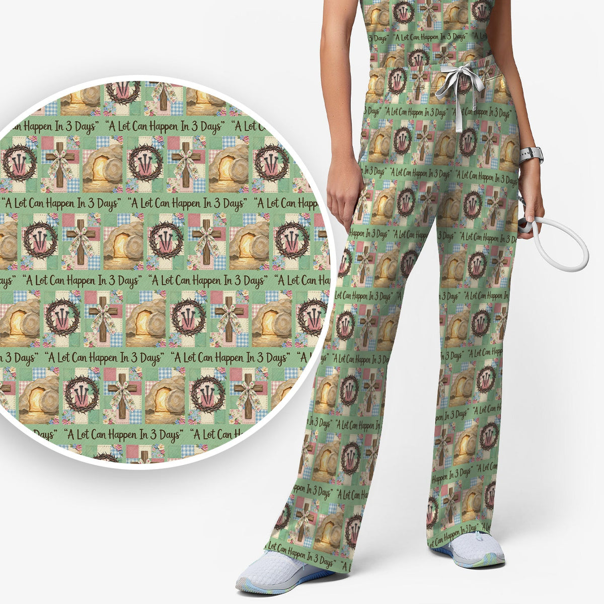 Christian Easter Cross Nurse Scrub Set
