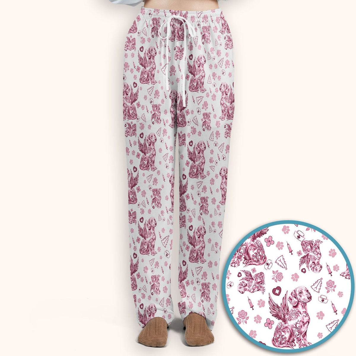 Toile De Jouy Dachshund Angel Nurse Scrub Set