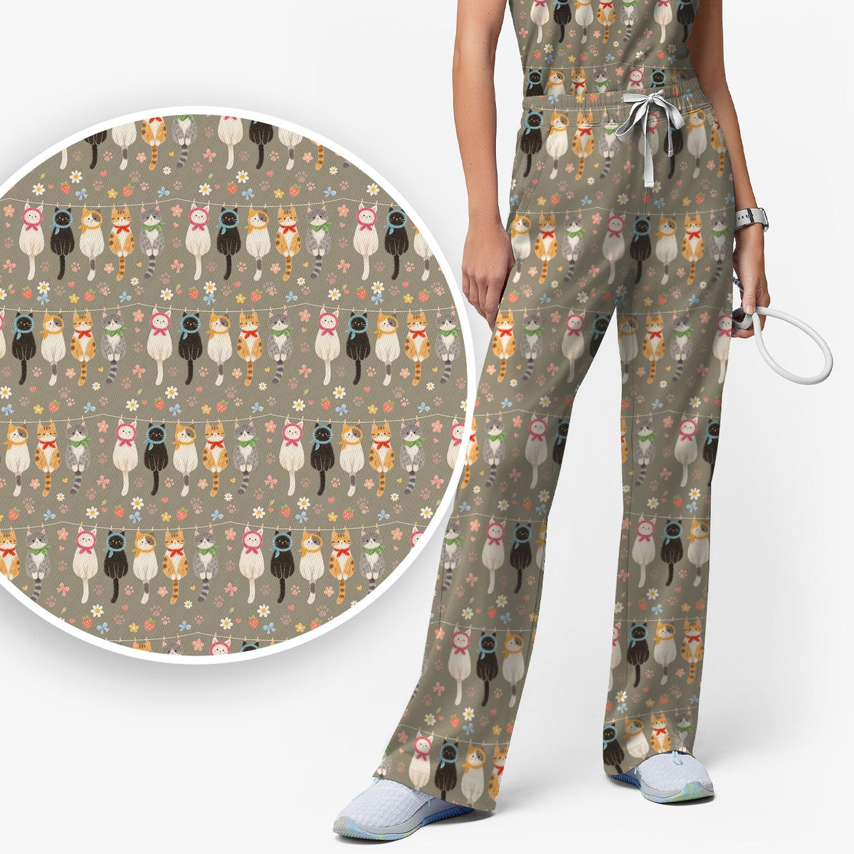Cat Clothesline Nurse Scrub Set