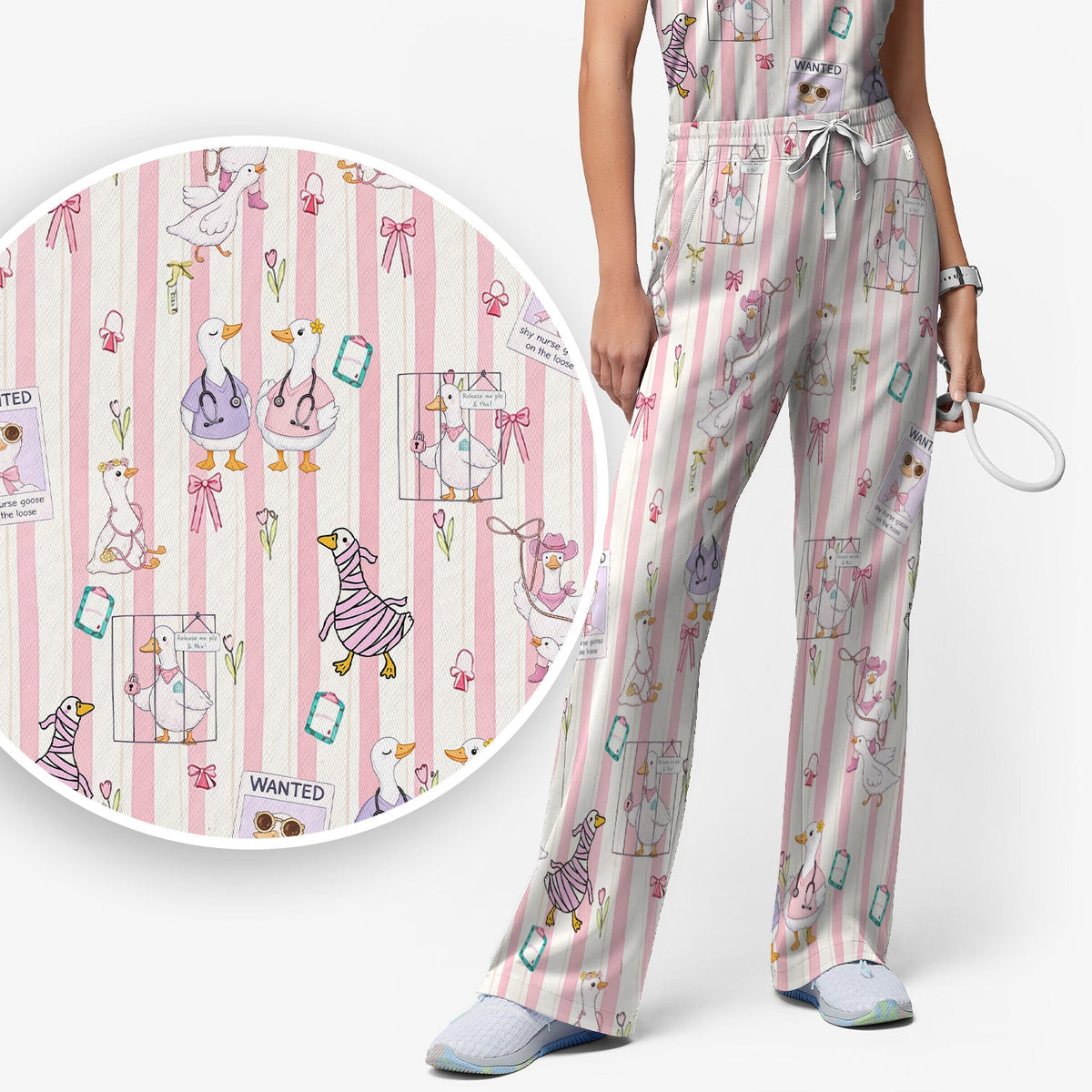 Duck Stripe Nurse Scrub Set