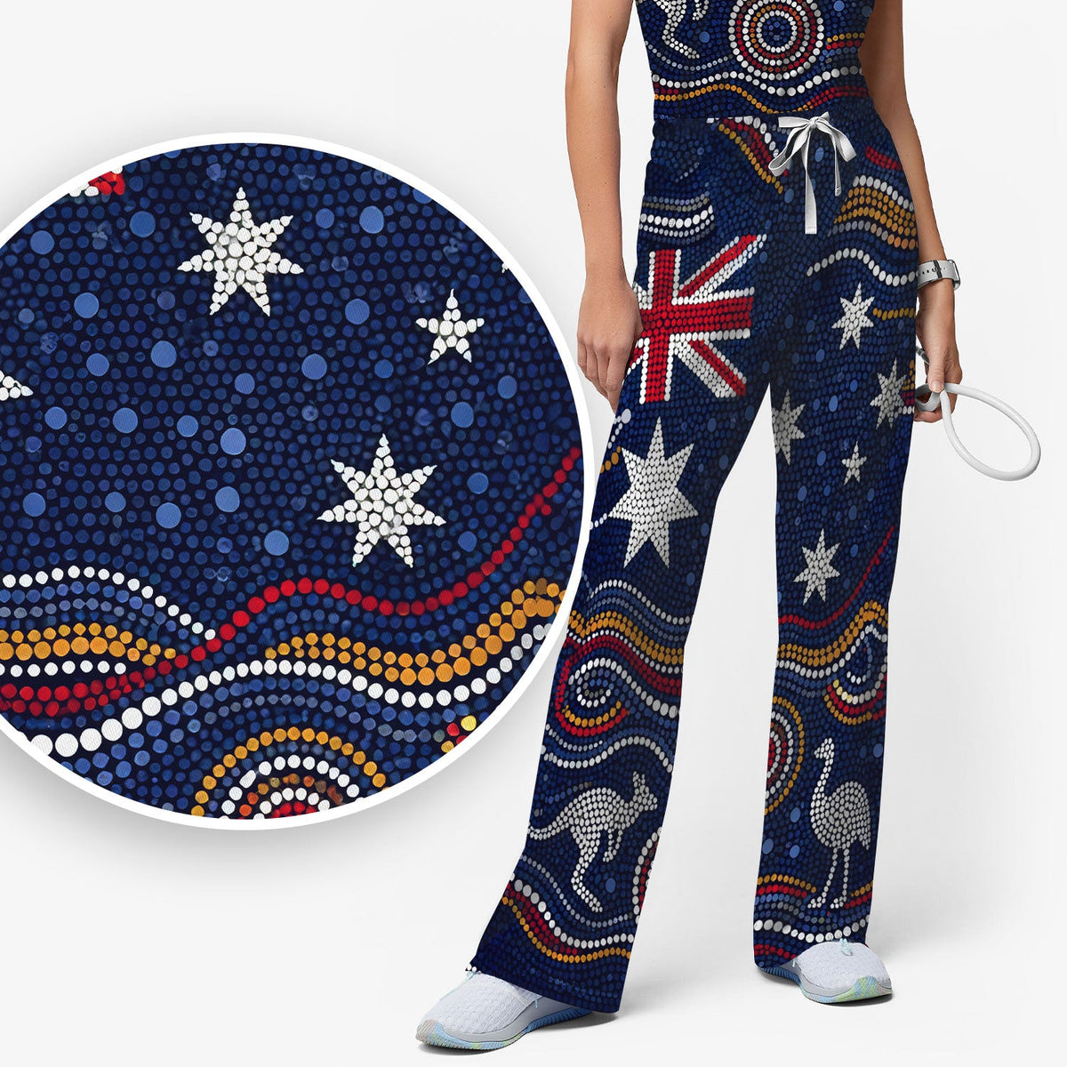 Australian Aboriginal Art Pattern Nurse Scrub Set, Kangaroo Dot Nurses Shirt For Women, Breathable Fabrics Nursing Uniform