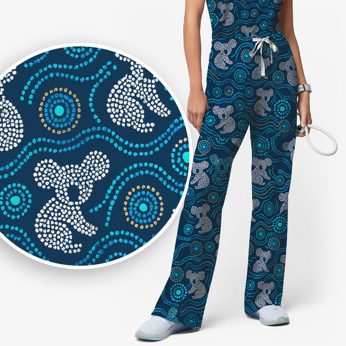 Australian Koala Aboriginal Dot Art Scrub Set, Aboriginal Pattern Shirt, Breathable Nursing Uniform