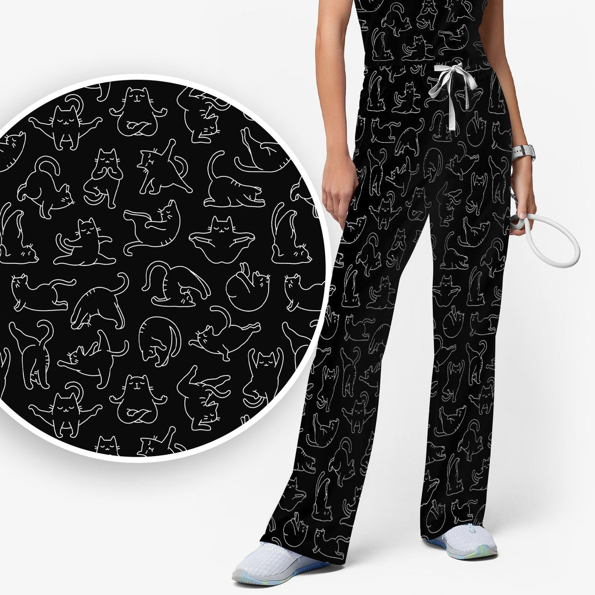 Cat Outline Playing Nurse Scrub Set