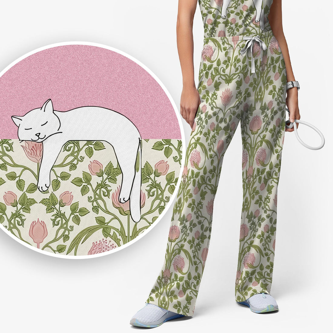 Personalized Cat Floral Nurse Scrub Set