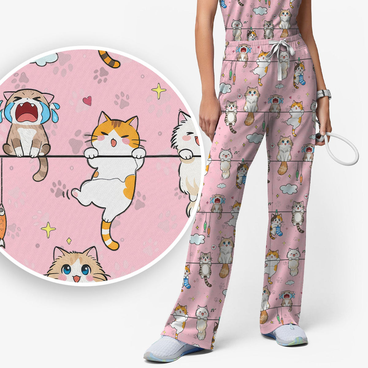 Cats With Cute Expressions Nurse Scrub Set