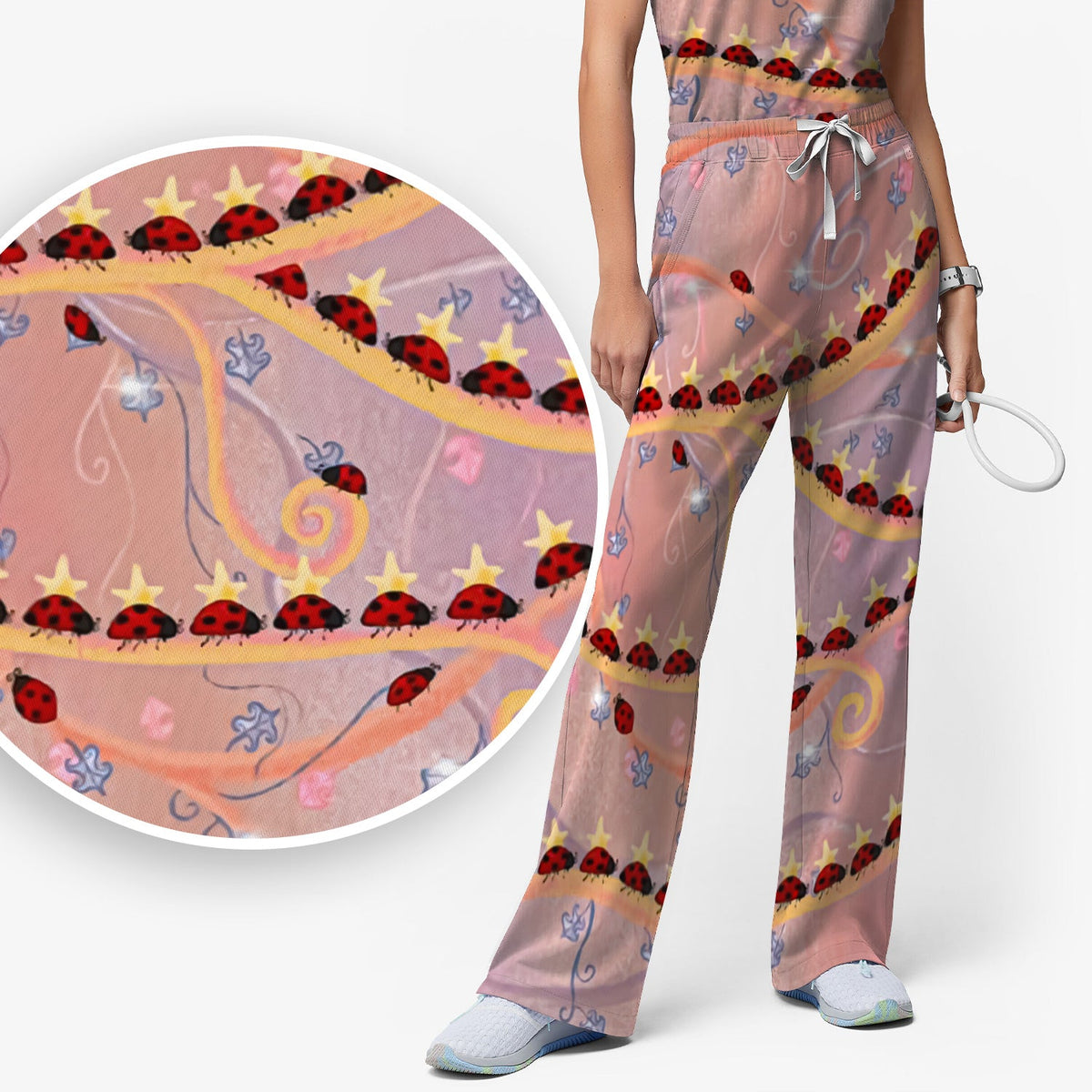Ladybug Star Vine Swirl Nurse Scrub Set