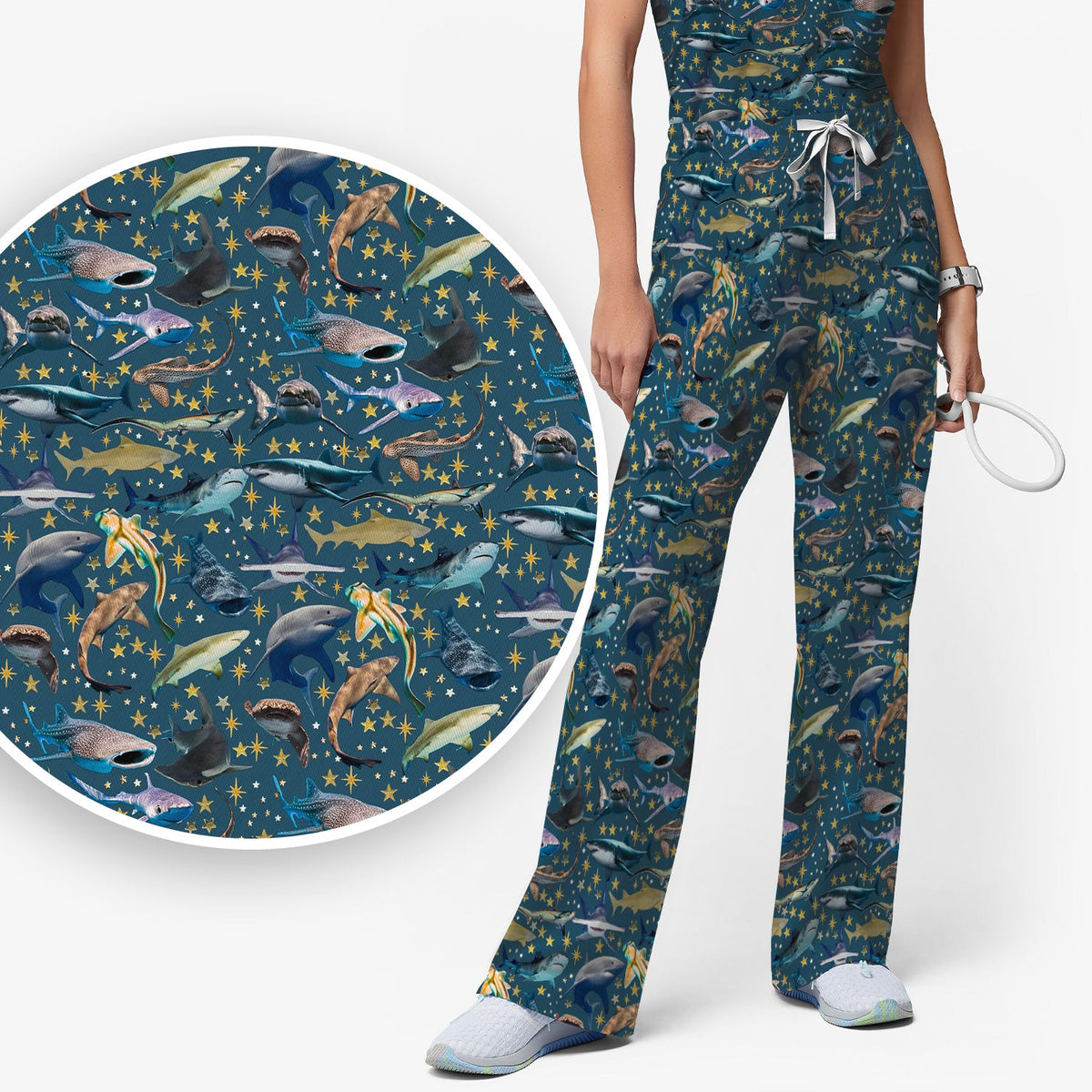 Colorful Shark Ocean Nurse Scrub Set
