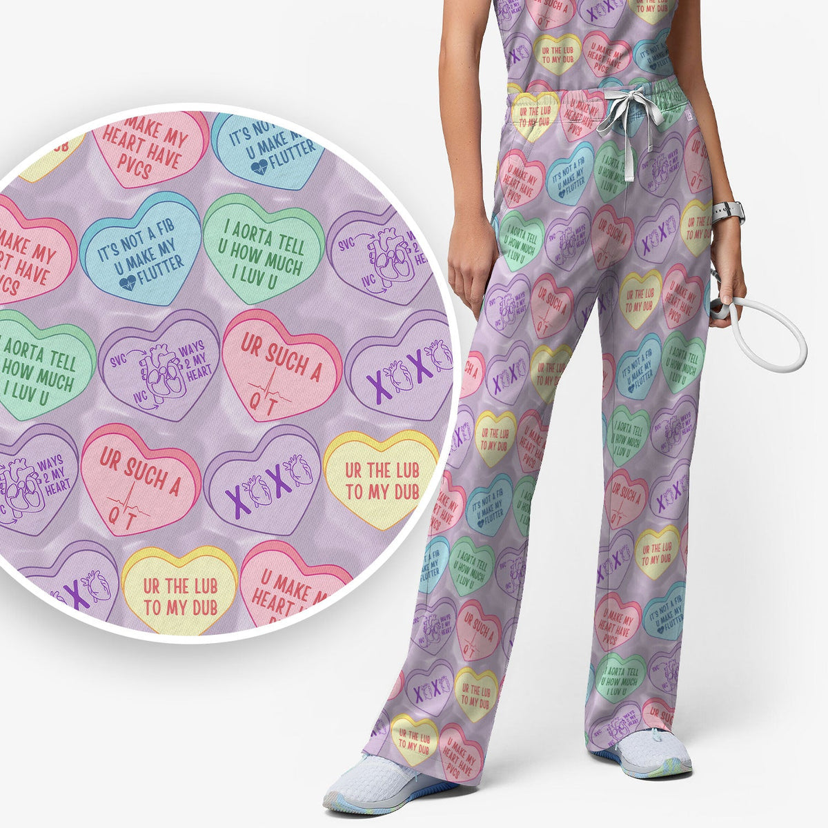 Candy Heart Nurse Scrub Set - Valentines Day Gift