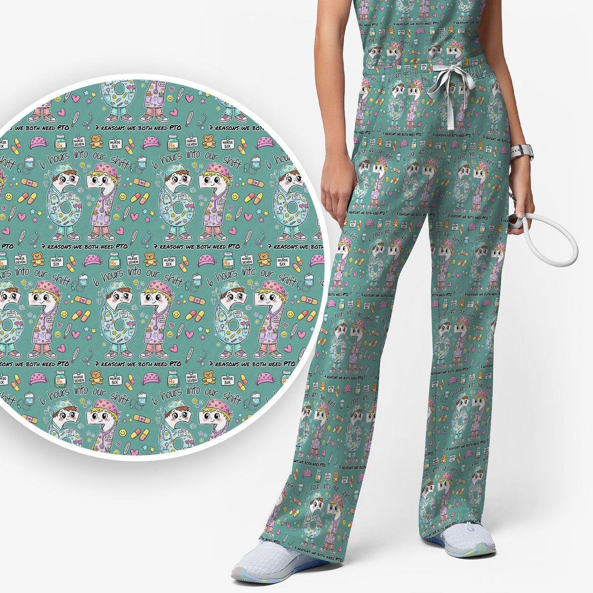 Six Hours Into Shift Beige Nurse Scrub Set