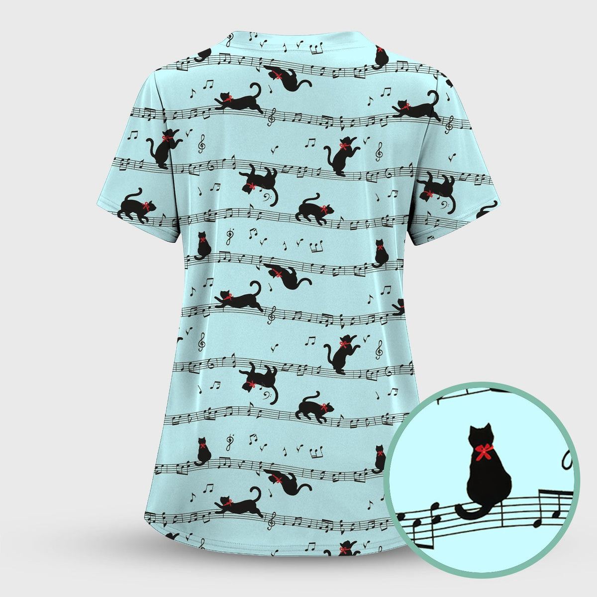 Dancing Black Cat Music Nurse Scrub Top