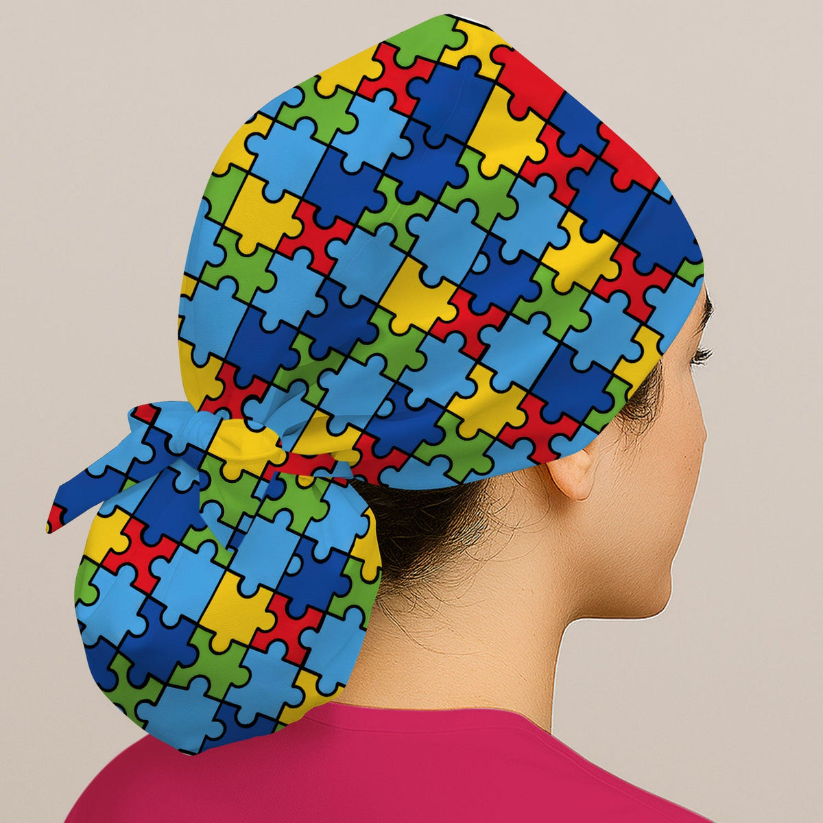 Autism Support Squad Puzzle Ribbon Scrub Cap