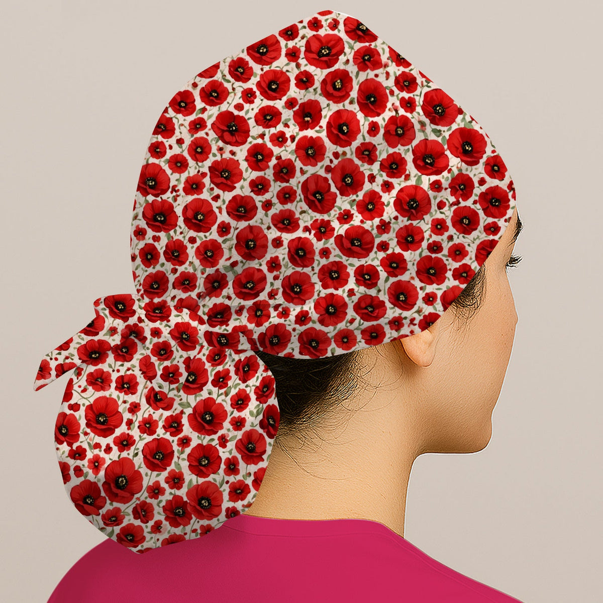 Red Poppy Flower Garden Scrub Cap