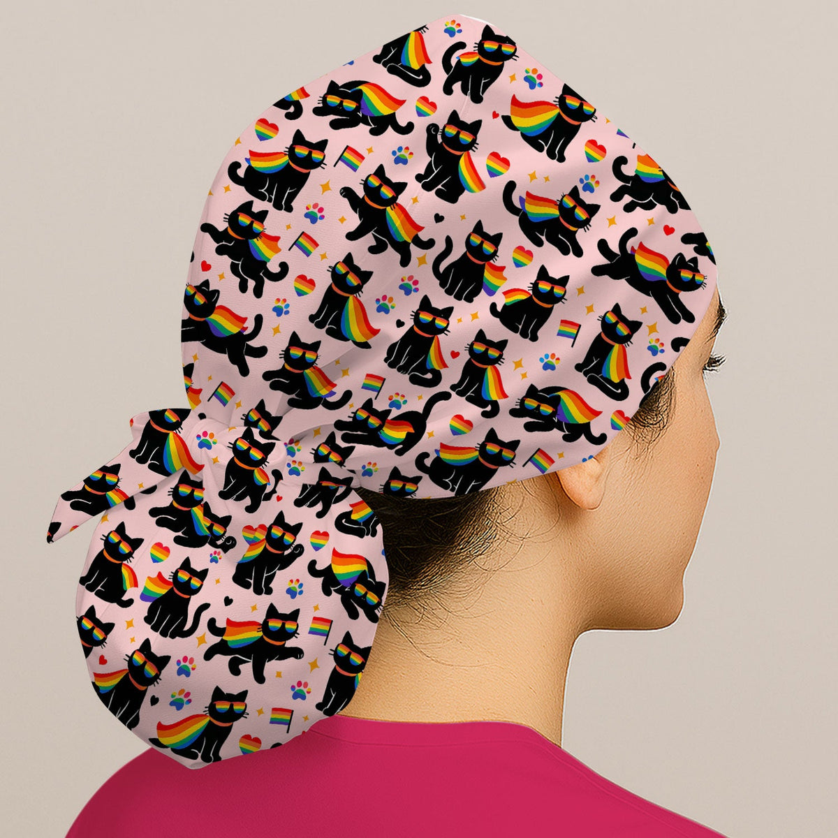 Rainbow Black Cat Pride Scrub Cap