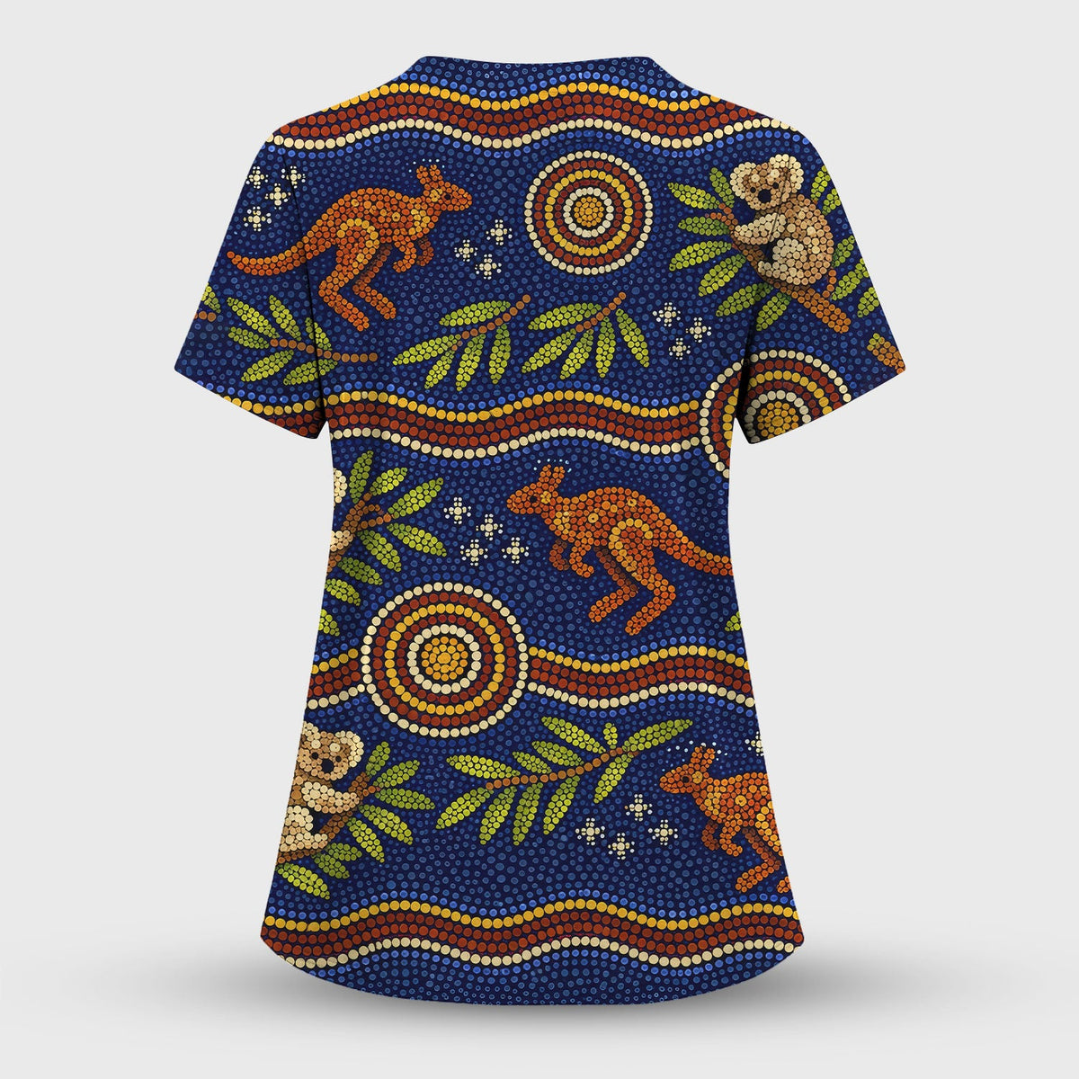Australian Aboriginal Dot Art Kangaroo Koala Nurse Scrub Top