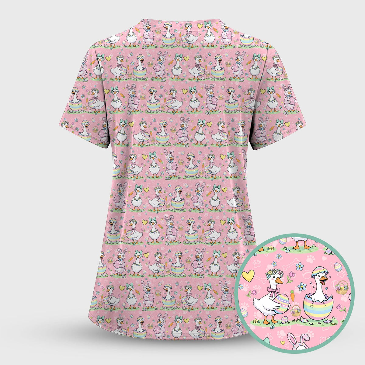 Spring Easter Goose Bunny Nurse Scrub Set