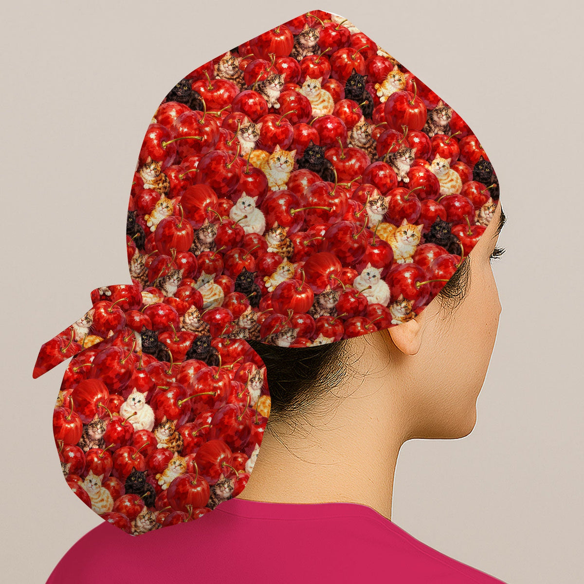 Cat Cherry Scrub Cap