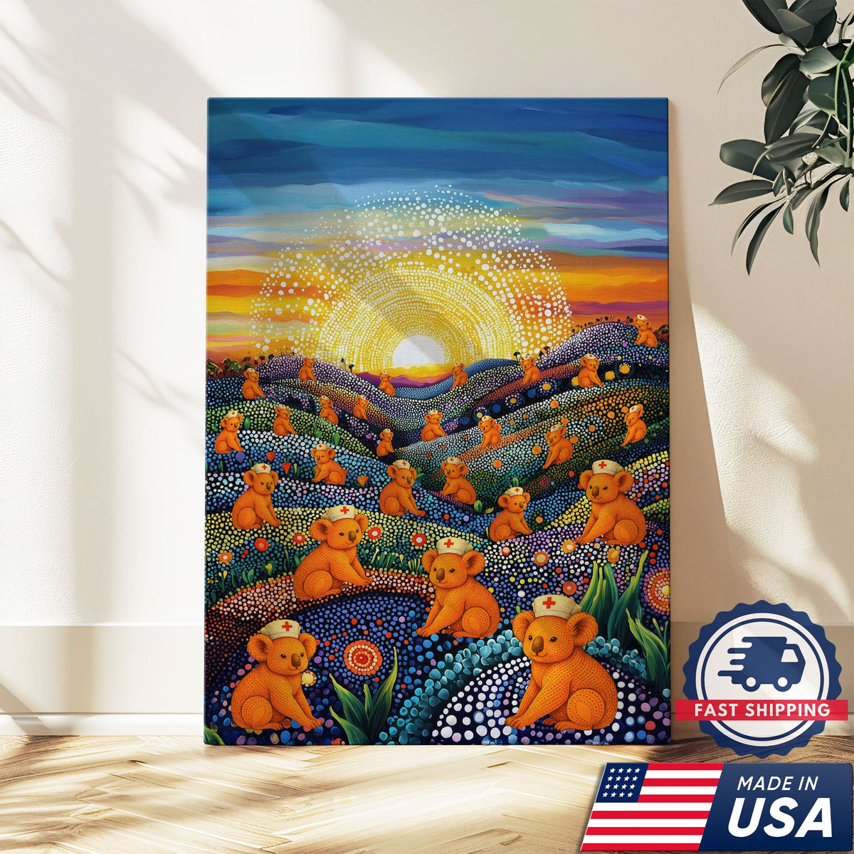 Australian Koala Dot Art Nurse Canvas