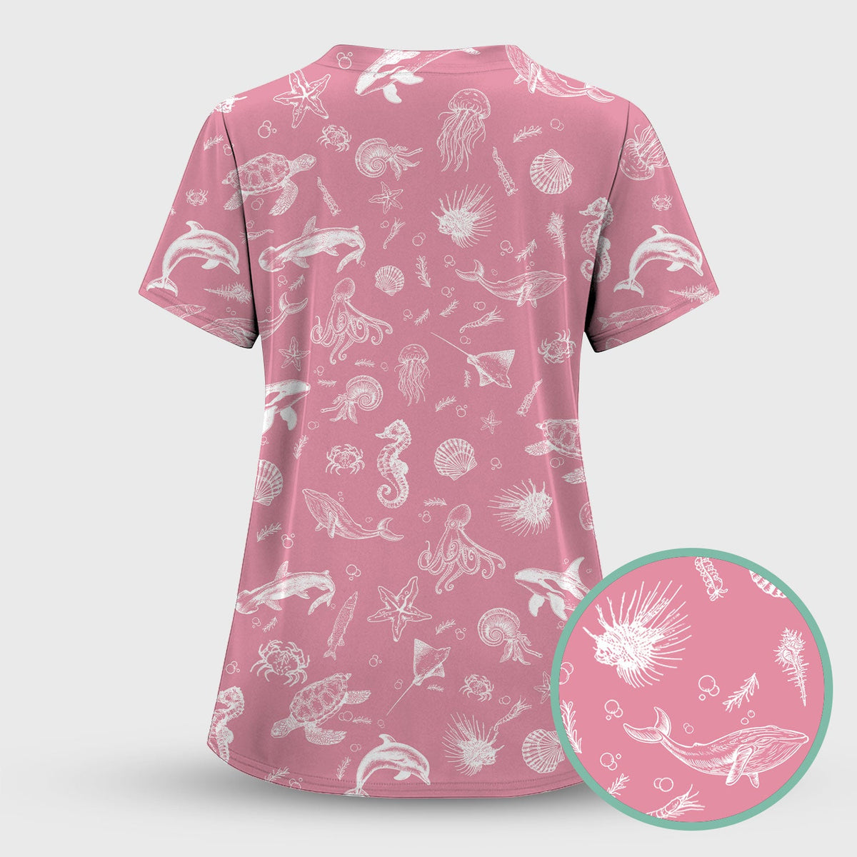Marine Sea Life Nurse Scrub Top