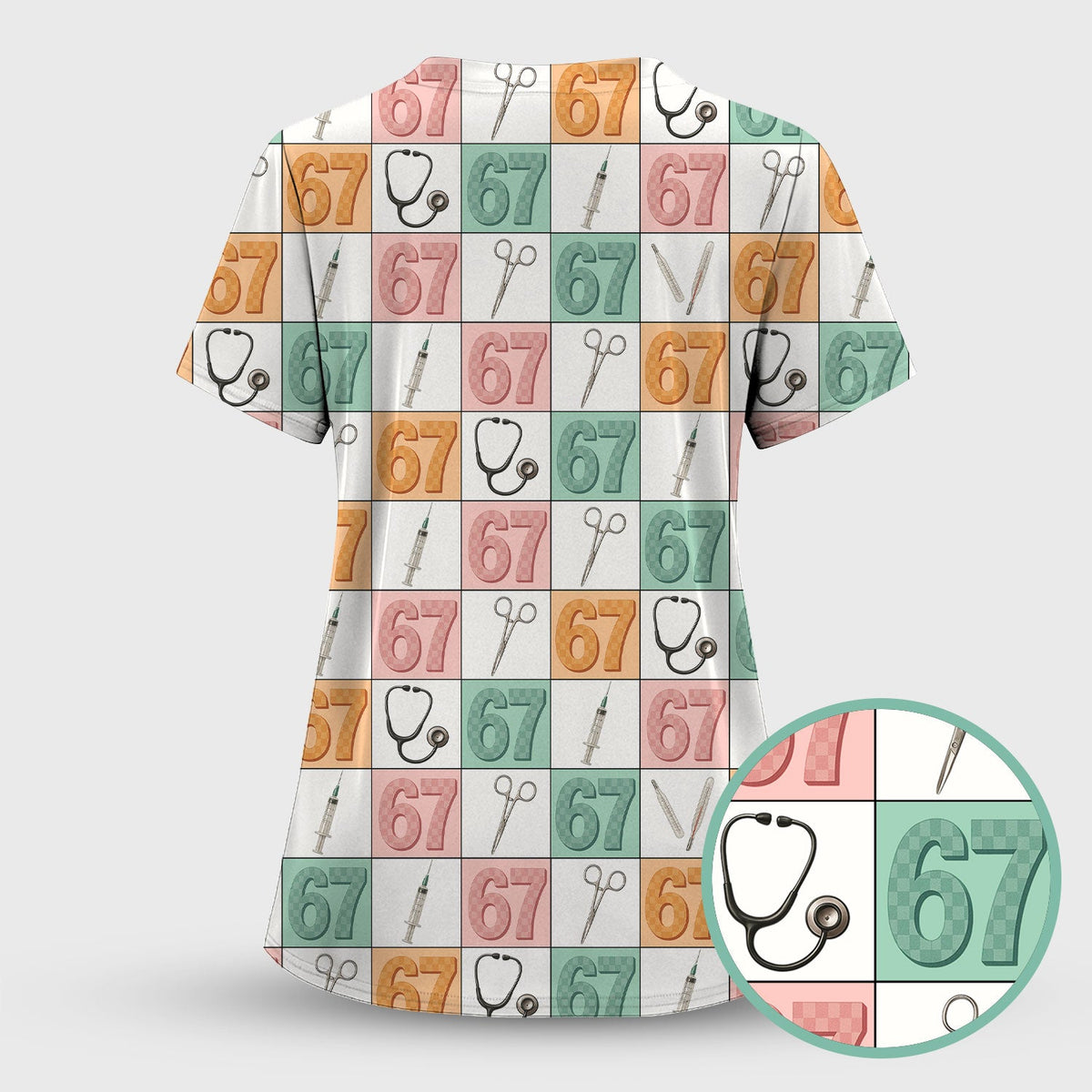 67 Patchwork Medical Tools Nurse Scrub Top