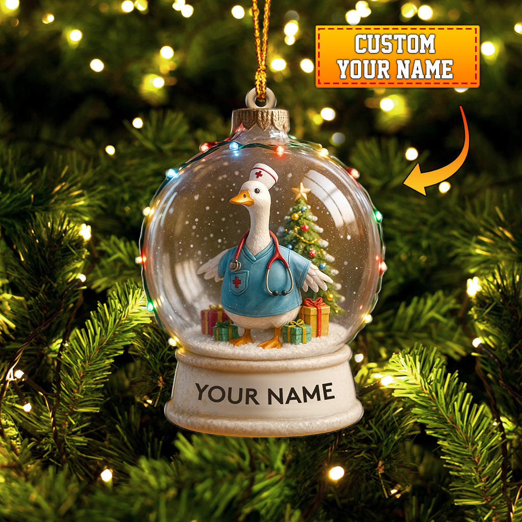Personalized Duck Snow Globe Christmas Nurse Ornament