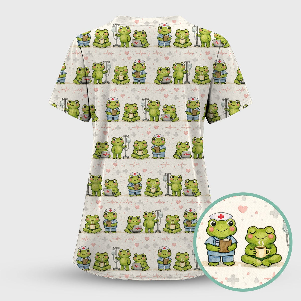 Adorable Frog Various Poses Nurse Scrub Set