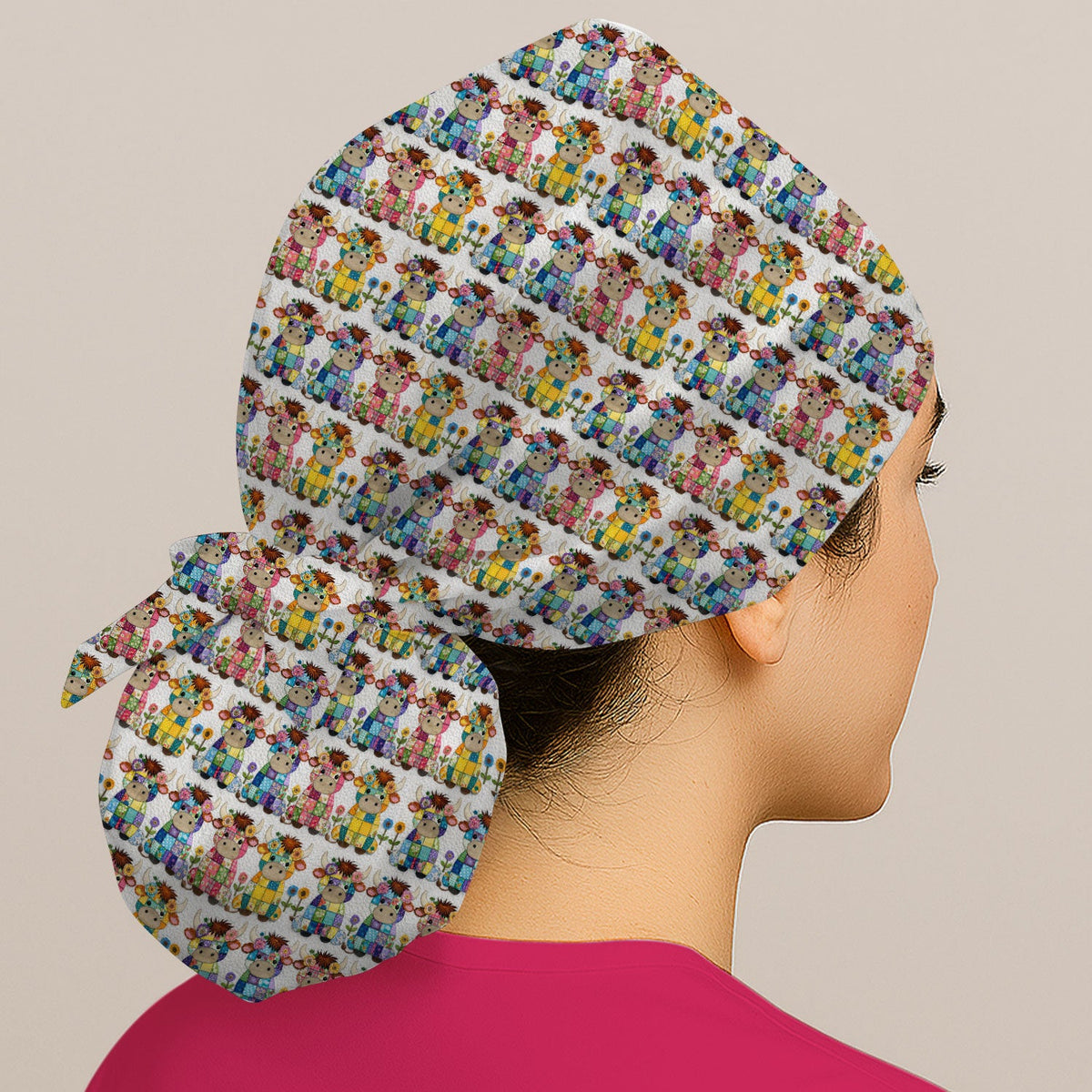 Patchwork Cow Flowers Scrub Cap