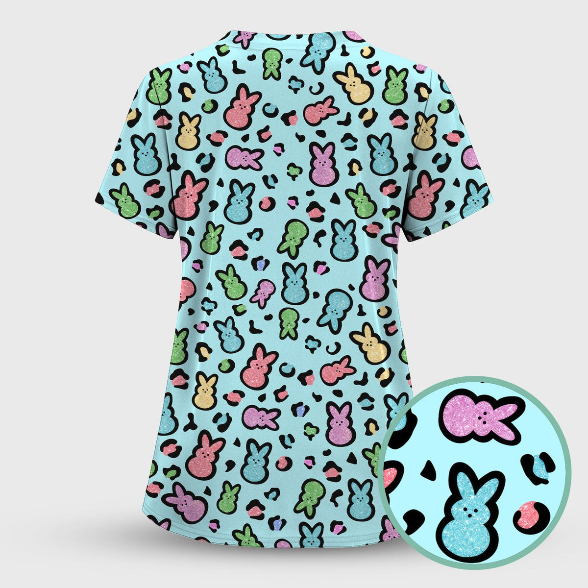 Pastel Bunny Nurse Scrub Top