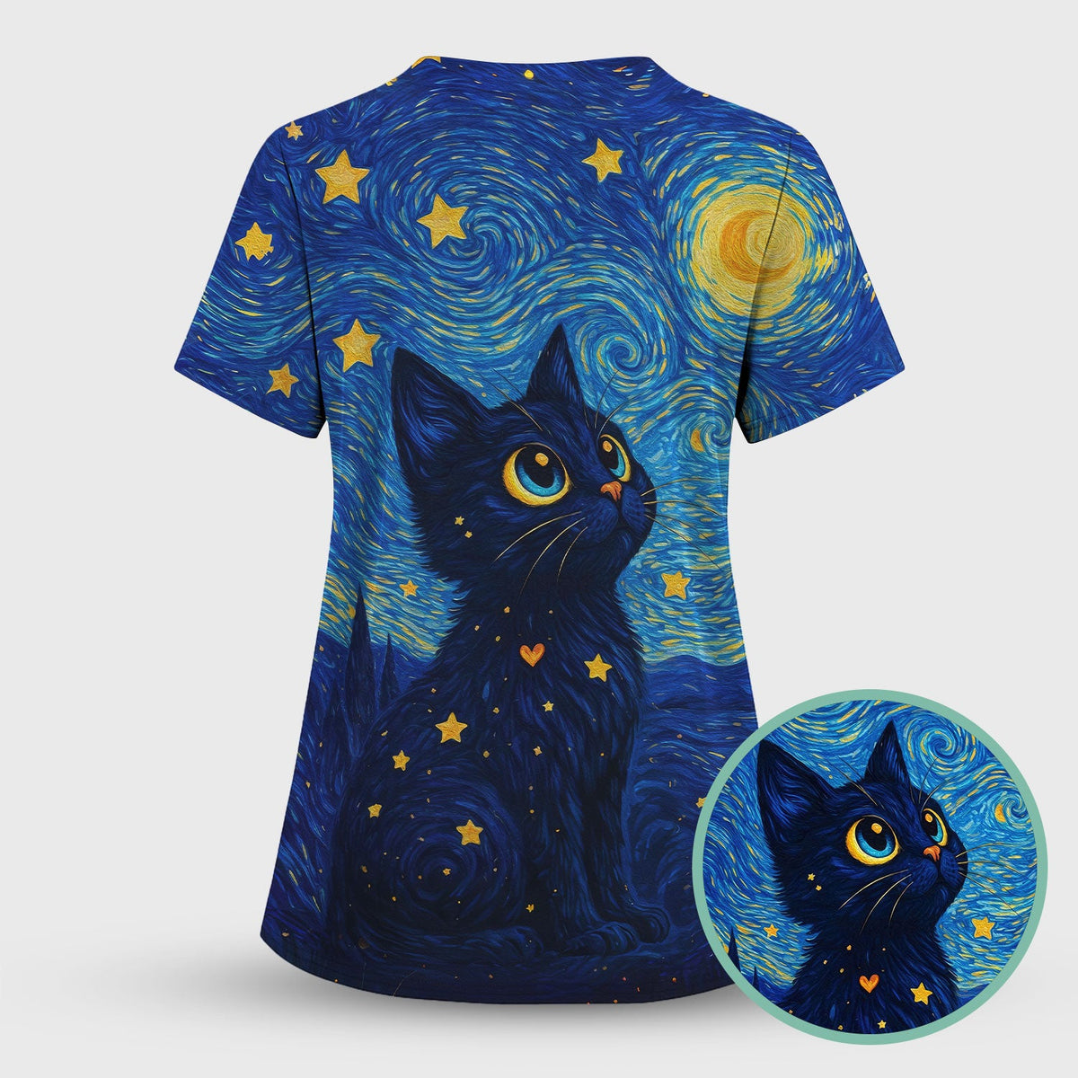 Black Cat Starry Night Nurse Scrub Set