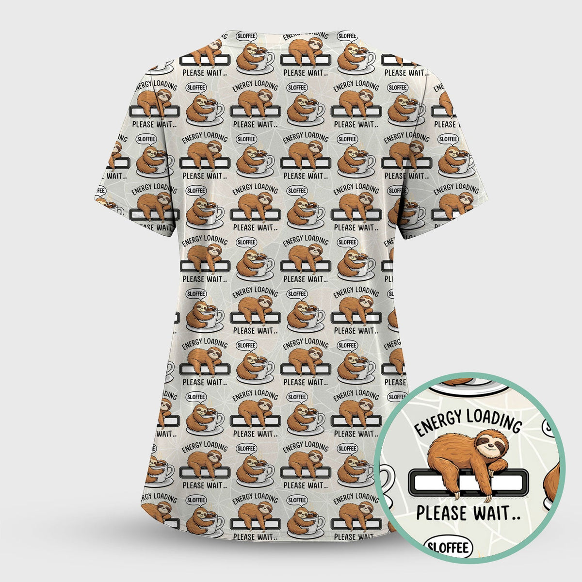 Sloth Coffee Energy Nurse Scrub Top