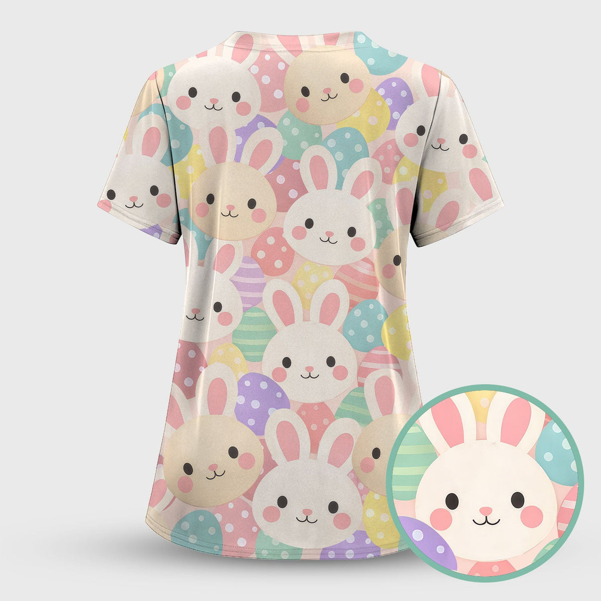 Pastel Bunny Easter Eggs Nurse Scrub Top