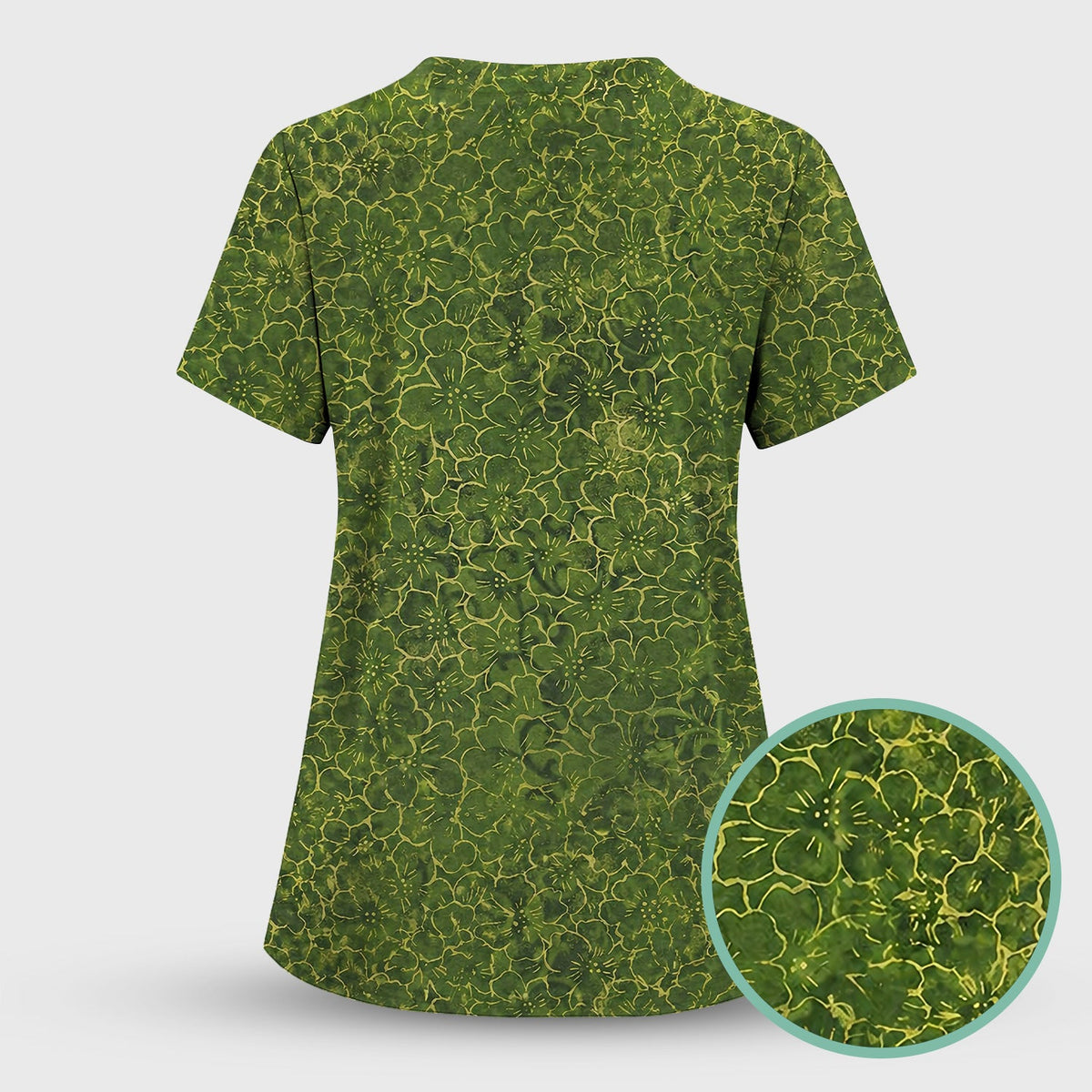 Green Floral Blossom Nurse Scrub Top