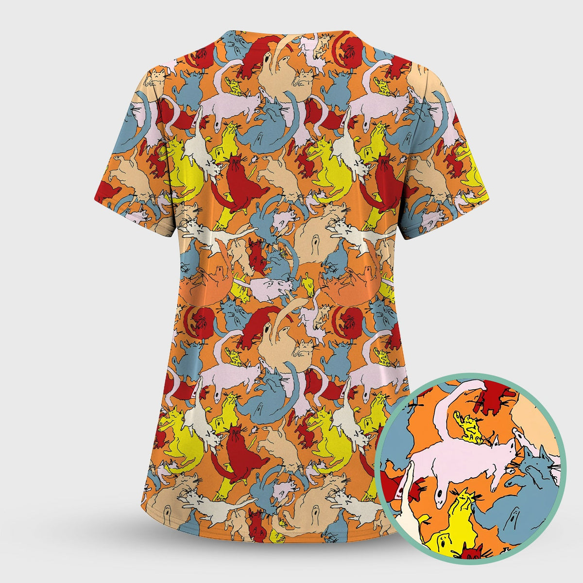 Colorful Cat Chaos Illustration Nurse Scrub Top