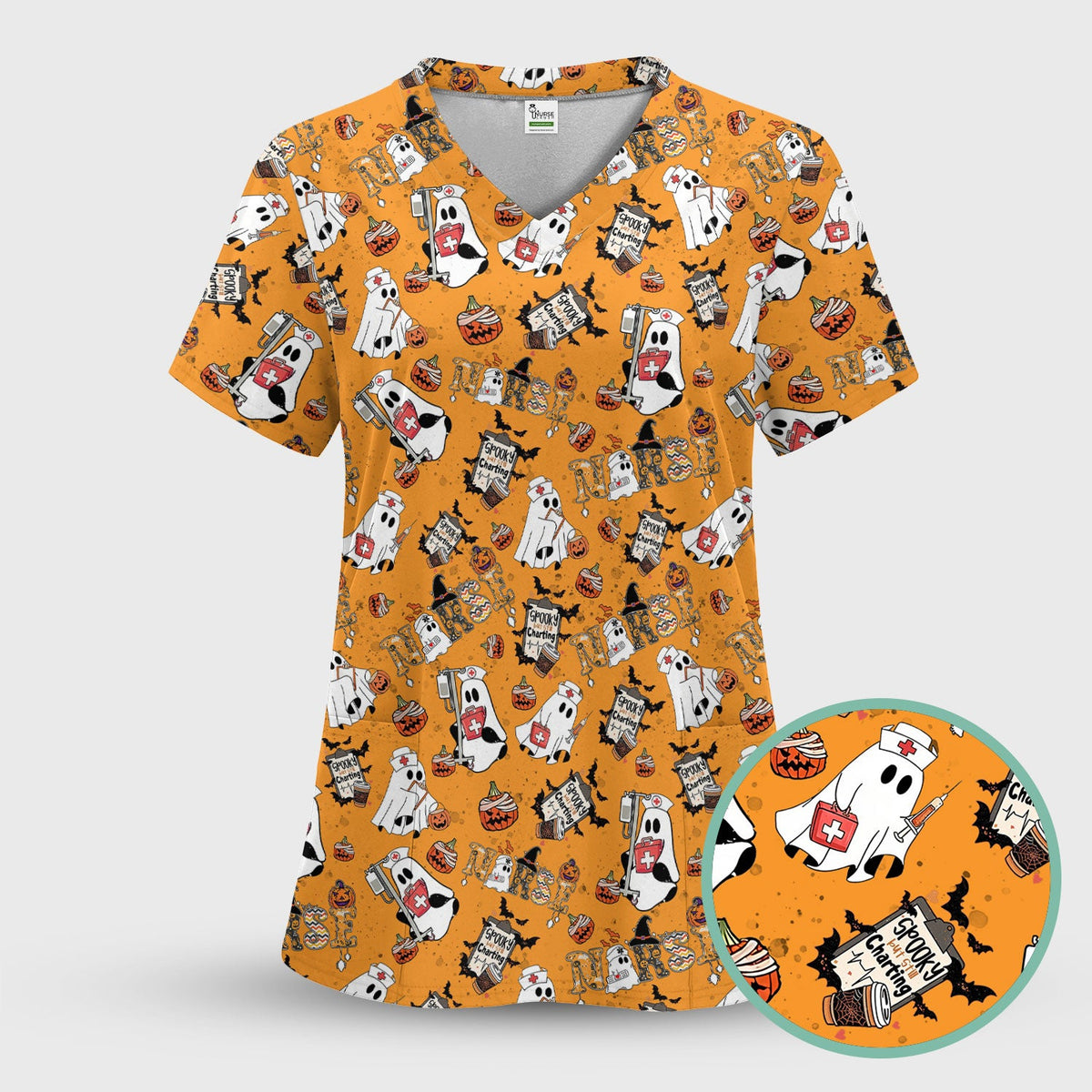 Spooky But Still Charting Nurse Scrub Top - Halloween Gift