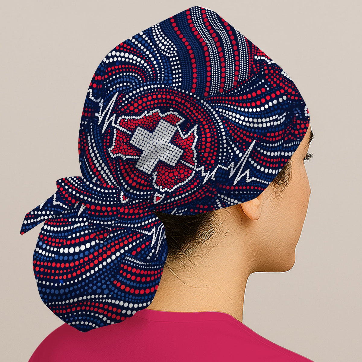 Dot Art Cross Heartbeat Scrub Cap