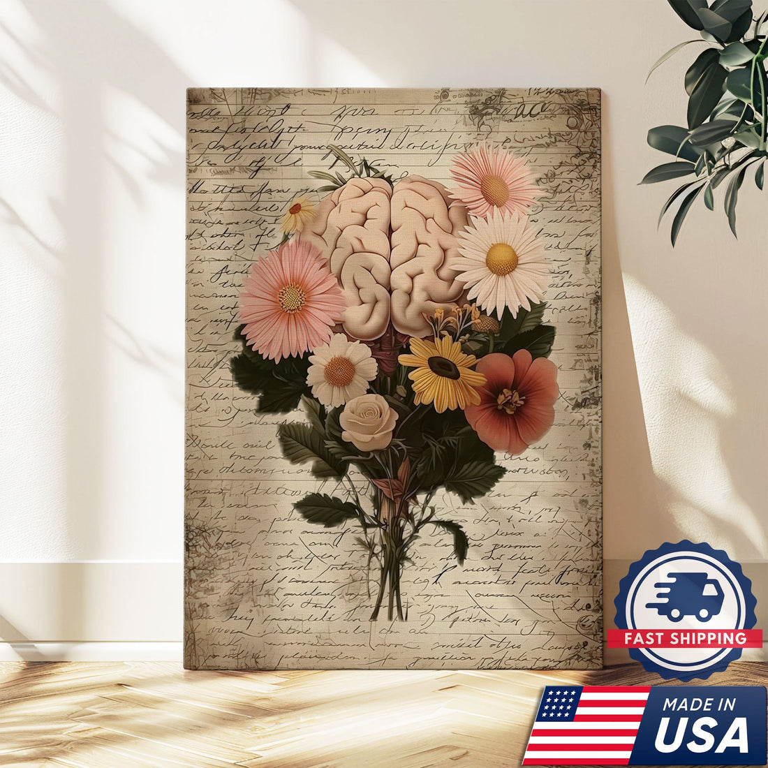 Floral Anatomy Vintage Script Nurse Canvas