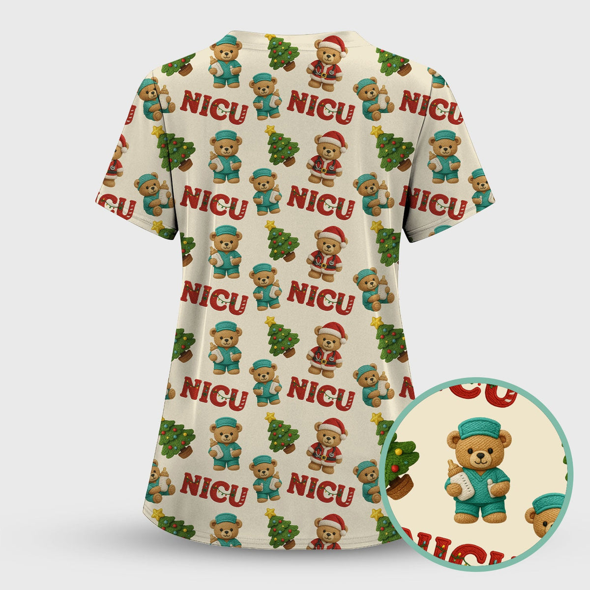 NICU Nurse Teddy Bear Scrub Top - Christmas Gift