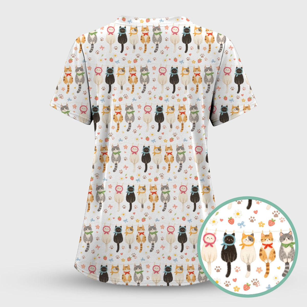 Cat Clothesline Nurse Scrub Top