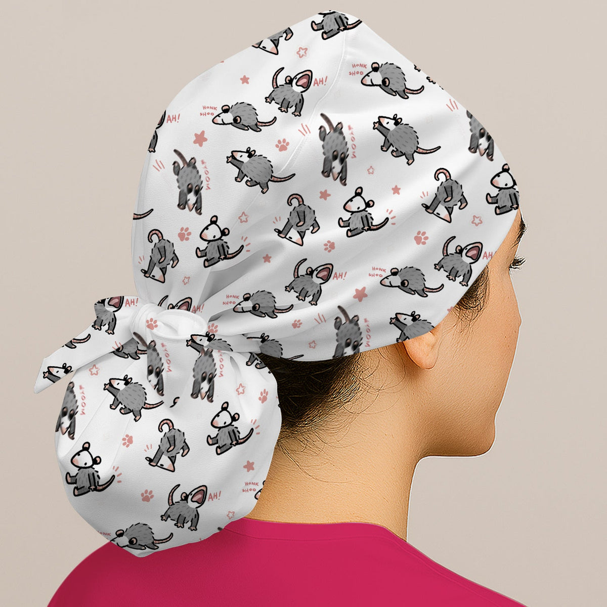 Cartoon Opossum Scrub Cap