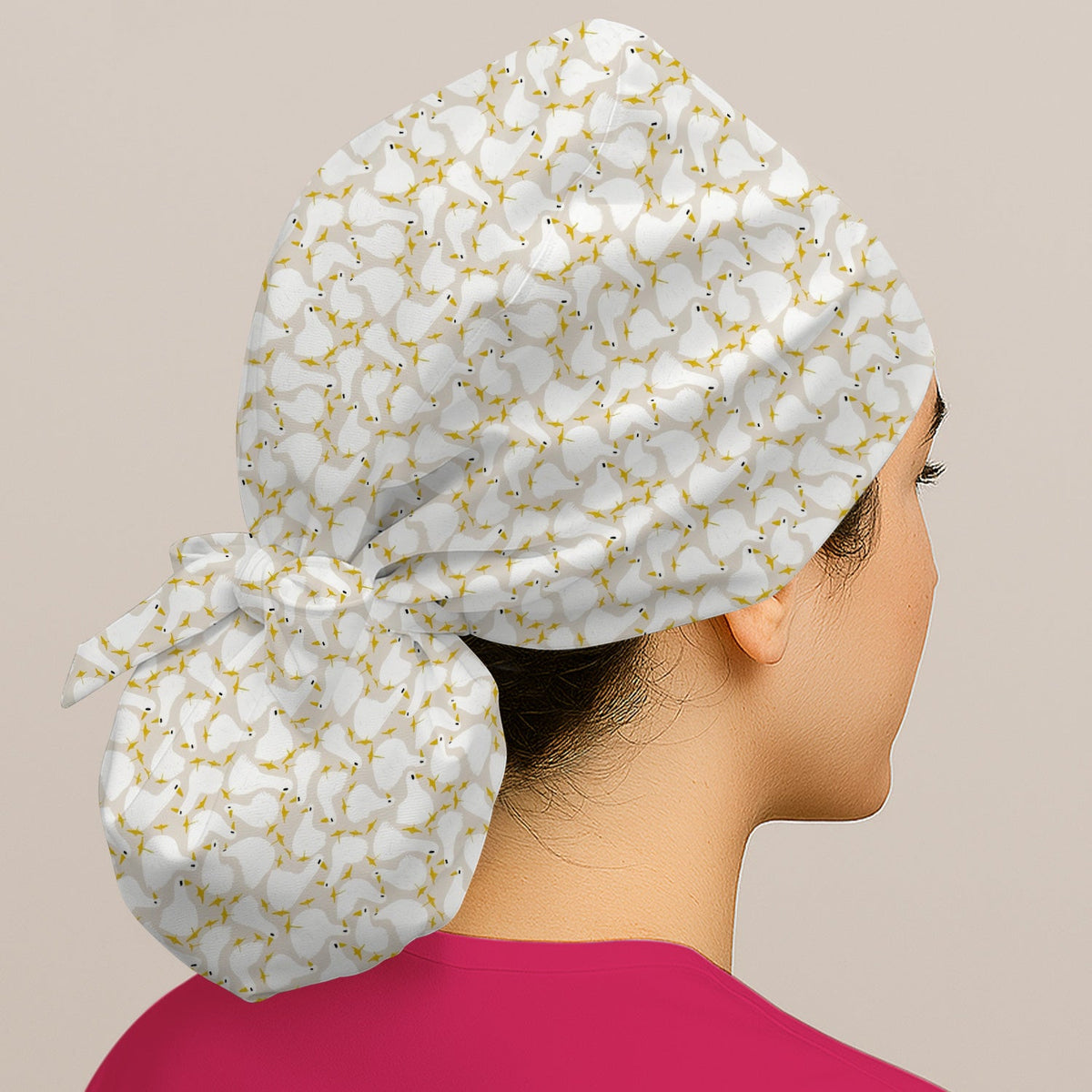 White Goose Yellow Star Scrub Cap